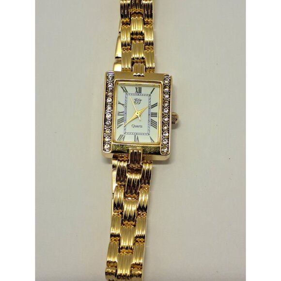 Vintage EJ Womens Quartz Gold Tone With Rhinestones Analog Watch - Picture 1 of 5